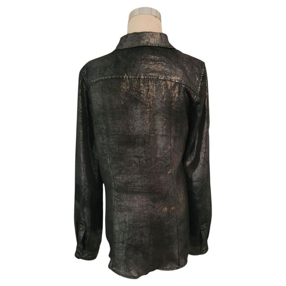 Calvin Klein Black Shimmer Texture Button Up Long Sleeve Top Size M - Picture 4 of 7
